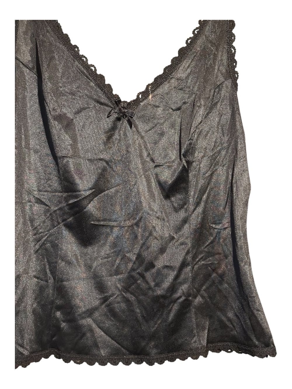 Vintage Black Lace Trim Bow Detail Tank Top Adonna 36 - Picture 4 of 6
